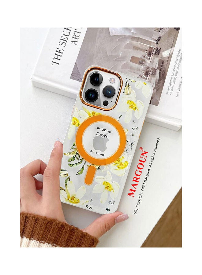 MARGOUN - Case For Apple iPhone 14 Pro Max Romantique Floral Design Fashion Flower Compatible With MagSafe And Wireless Charging Cover Yellow - Image 1