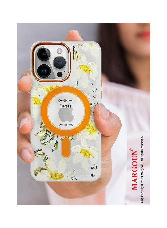 MARGOUN - Case For Apple iPhone 14 Pro Max Romantique Floral Design Fashion Flower Compatible With MagSafe And Wireless Charging Cover Yellow - Image 1