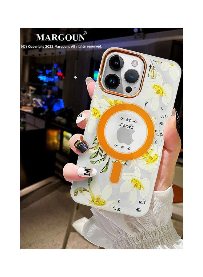 MARGOUN - Case For Apple iPhone 14 Pro Max Romantique Floral Design Fashion Flower Compatible With MagSafe And Wireless Charging Cover Yellow - Image 1