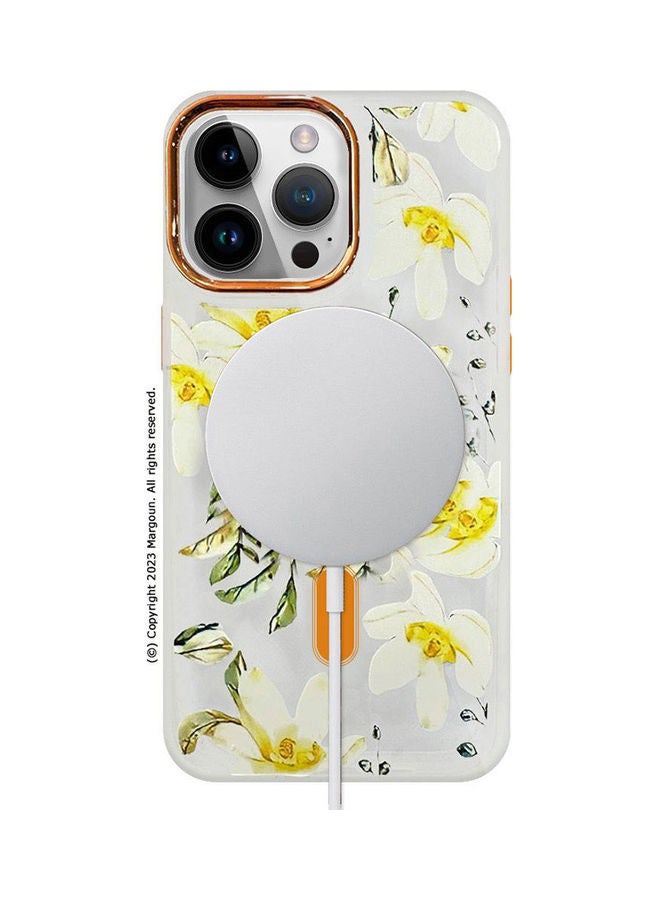 MARGOUN - Case For Apple iPhone 14 Pro Max Romantique Floral Design Fashion Flower Compatible With MagSafe And Wireless Charging Cover Yellow - Image 1