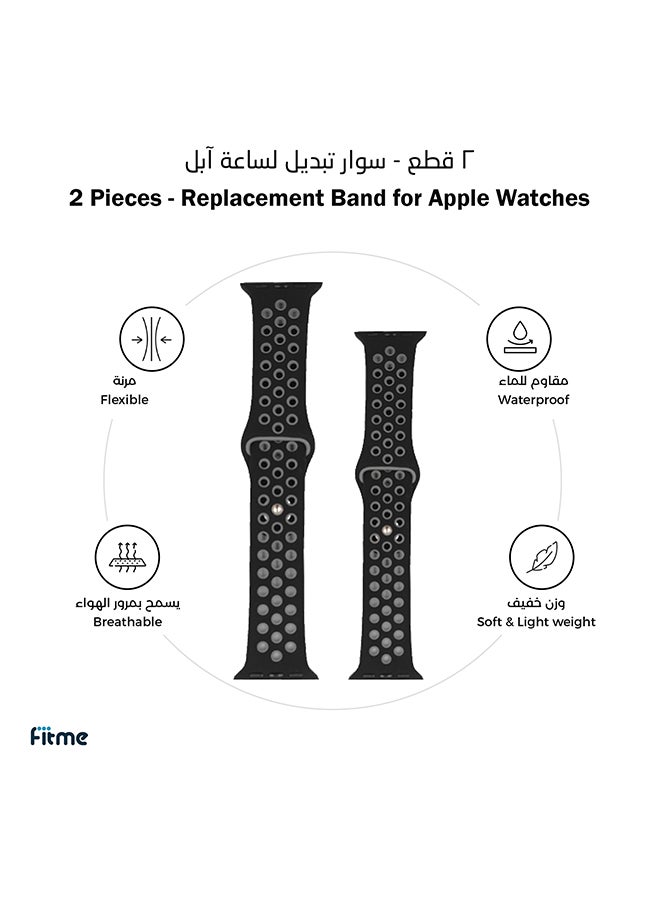 FITME - 2-Piece Sport Silicone Band For  Apple Watch 38/40/41mm Small/Large Black/Grey - Image 1