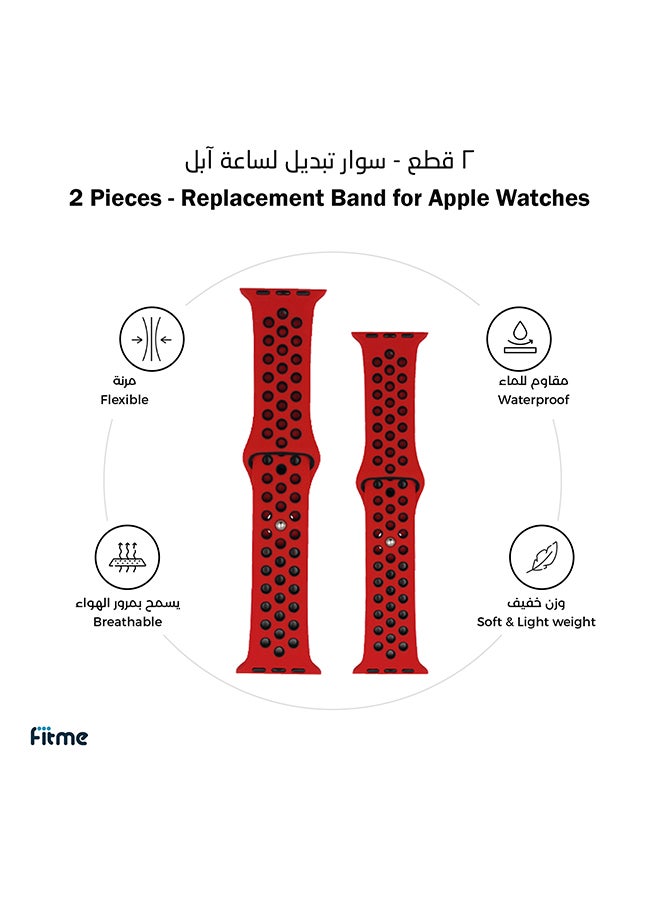 FITME - 2-Piece Sport Silicone Band For  Apple Watch 38/40/41mm Small/Large Red/Black - Image 1