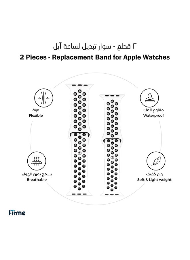 FITME - 2-Piece Sport Silicone Band For Apple Watch 42/44/45/49 mm Small/Large White/Black - Image 1