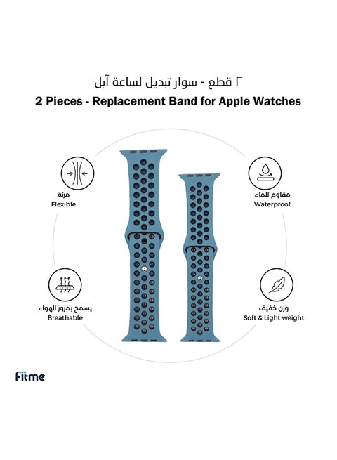 2-Piece Sport Silicone Band For  Apple Watch 42/44/45/49 mm Small/Large Celestal Teal/Black