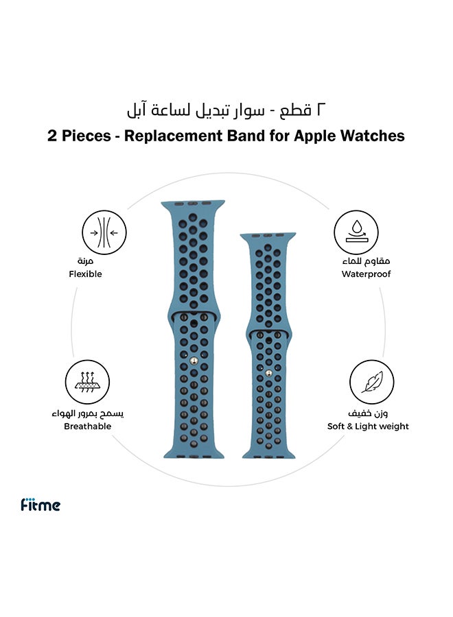 FITME - 2-Piece Sport Silicone Band For  Apple Watch 42/44/45/49 mm Small/Large Celestal Teal/Black - Image 1