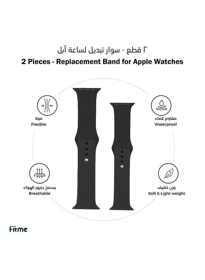 FITME - 2-Piece Silicone band for Apple Watch 42/44/45/49 mm Small/Large Black - Image 1
