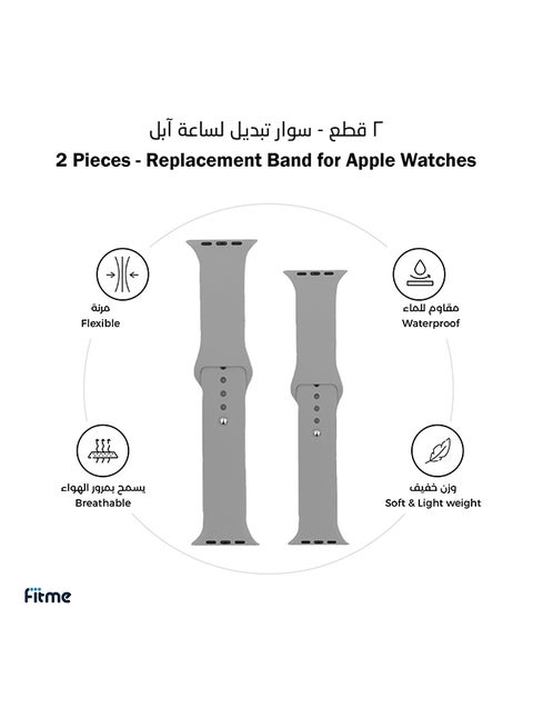 2-Piece Silicone band for Apple Watch 42/44/45/49 mm Small/Large Grey