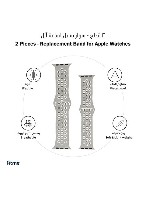 2-Piece Sport Silicone Band For  Apple Watch 38/40/41mm Small/Large Silver/white