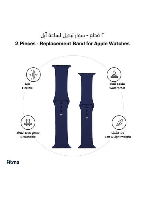 2-Piece Silicone band for Apple Watch 42/44/45/49 mm Small/Large Dark Blue