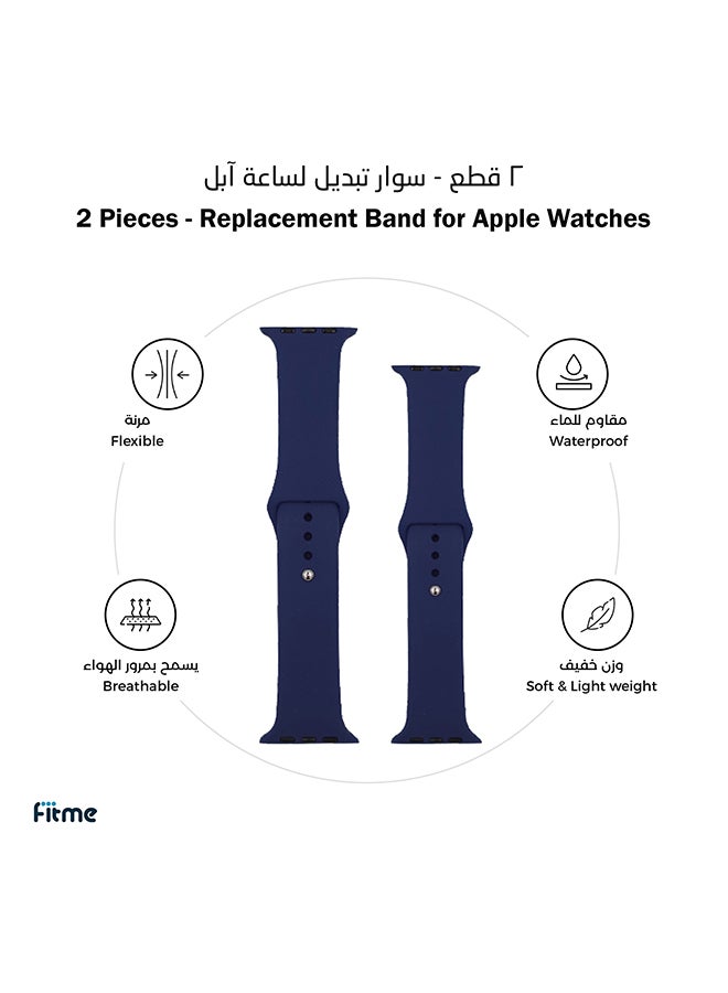 FITME - 2-Piece Silicone band for Apple Watch 42/44/45/49 mm Small/Large Dark Blue - Image 1