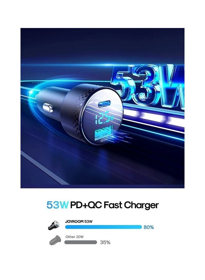JOYROOM - Adapter 53W Super Fast Charging Type C Usb Car Charger Qc3.0 Led Voltage Display For Iphone 14 13 12 Pro Max Samsung Galaxy S22 S21 Ipad Pro Black - Image 1