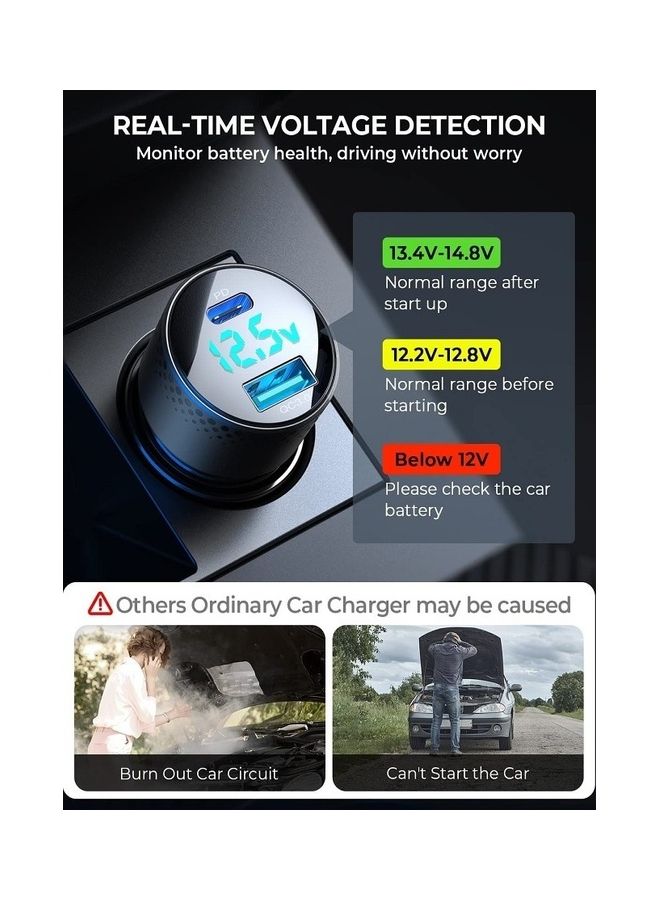 JOYROOM - Adapter 53W Super Fast Charging Type C Usb Car Charger Qc3.0 Led Voltage Display For Iphone 14 13 12 Pro Max Samsung Galaxy S22 S21 Ipad Pro Black - Image 1