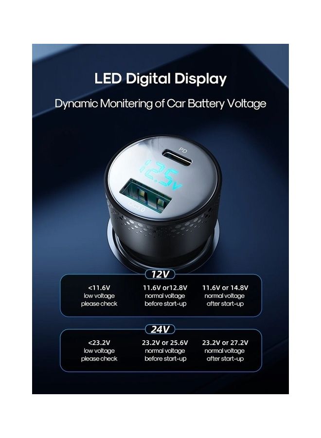 JOYROOM - Adapter 53W Super Fast Charging Type C Usb Car Charger Qc3.0 Led Voltage Display For Iphone 14 13 12 Pro Max Samsung Galaxy S22 S21 Ipad Pro Black - Image 1