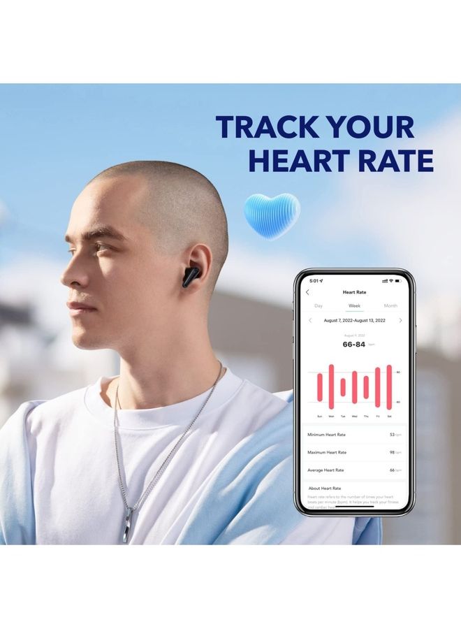 ساوند كور - سماعات أذن ليبرتي 4 بخاصية إلغاء الضوضاء، سماعات أذن لاسلكية حقيقية مع ACAA 3.0، برامج تشغيل ديناميكية مزدوجة للحصول على صوت ممتاز عالي الدقة، صوت مكاني مع أوضاع مزدوجة، مستشعر جديد تمامًا لمعدل ضربات القلب أسود - Image 1