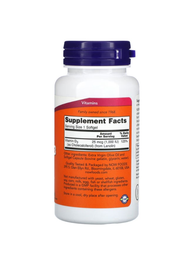 Now Foods - Vitamin D-3 1000 IU 180 Softgels - Image 1