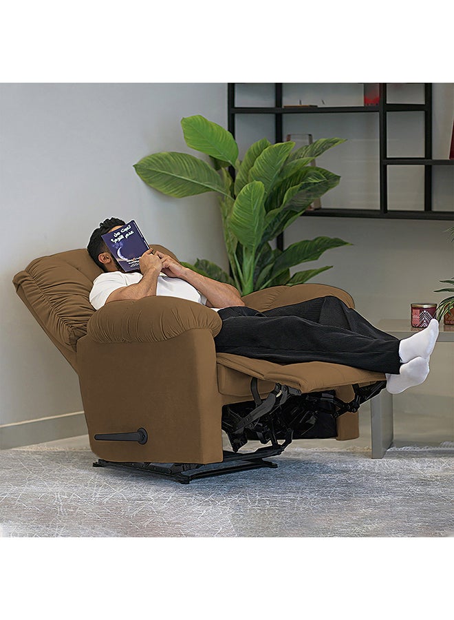 AMERICAN POLO - Velvet Upholstered Rocking and Rotating Recliner Chair With Bed Mode Light Brown 90x100x80cm - Image 1
