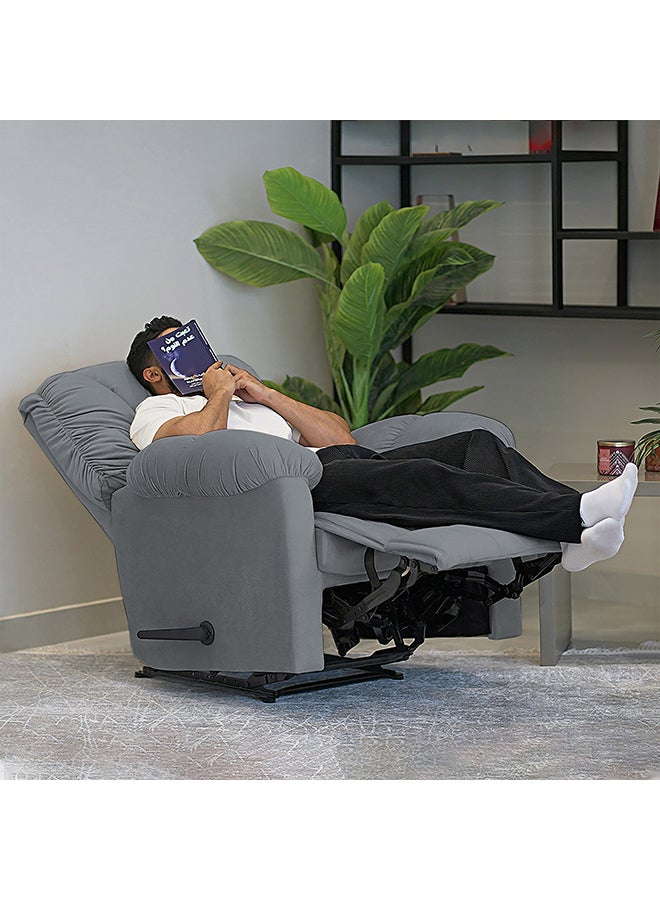 Velvet Upholstered Rocking and Rotating Recliner Chair With Bed Mode Grey 90x100x80cm
