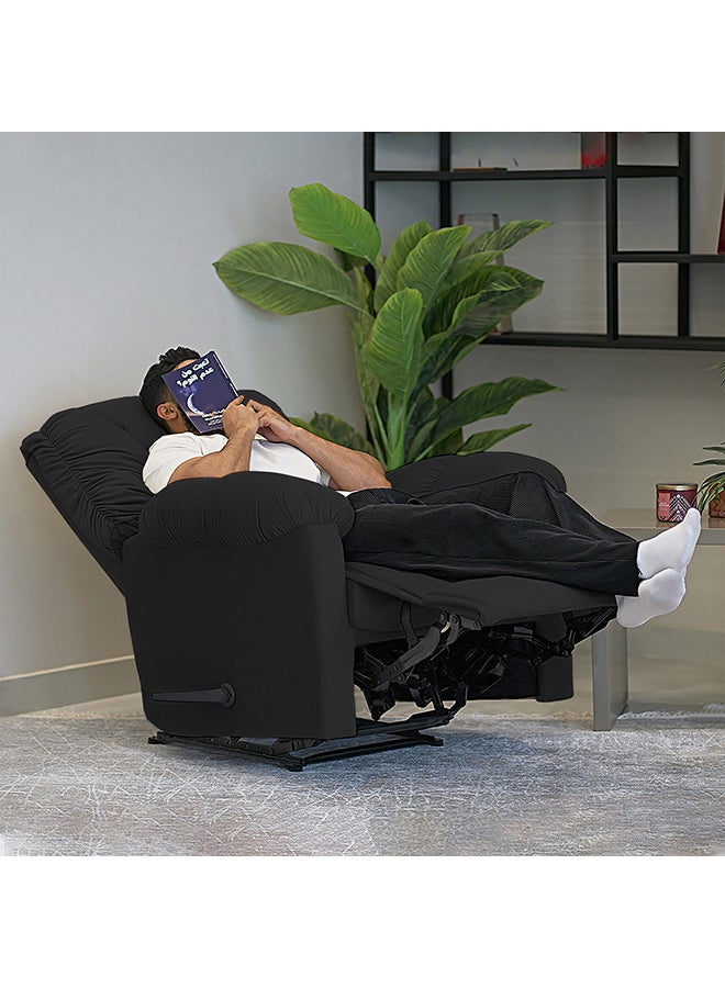 AMERICAN POLO - Velvet Upholstered Rocking and Rotating Recliner Chair With Bed Mode Black 90x100x80cm - Image 1
