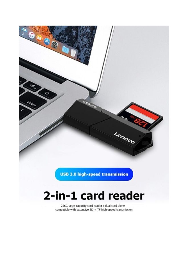 Lenovo 2 in 1 Card Reader USB 3.0 Compatible Up to 5Gbps and Up to 2TB Adapter Black - Image 2