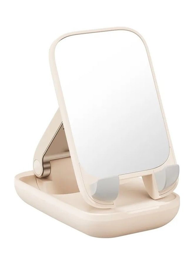 Baseus Cell Phone Stand with Mirror, Mobile Phone Holder for Desk with Adjustable View Angle & Height, Handsfree Smart Phone Cradle, Dock for Office, Kitchen, Traveling Accessories Beige  - Image 1
