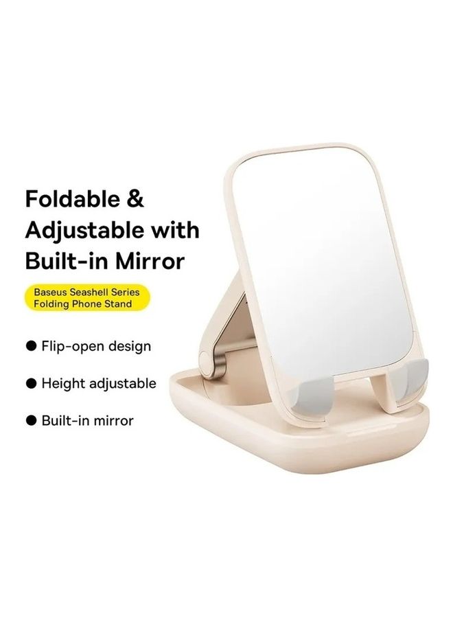 Baseus Cell Phone Stand with Mirror, Mobile Phone Holder for Desk with Adjustable View Angle & Height, Handsfree Smart Phone Cradle, Dock for Office, Kitchen, Traveling Accessories Beige  - Image 2
