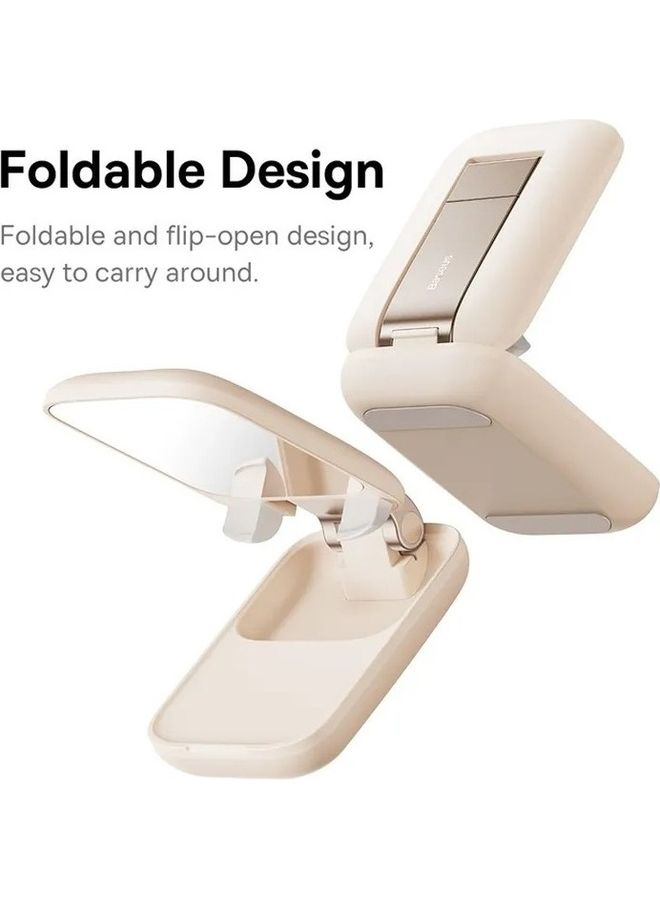 Baseus Cell Phone Stand with Mirror, Mobile Phone Holder for Desk with Adjustable View Angle & Height, Handsfree Smart Phone Cradle, Dock for Office, Kitchen, Traveling Accessories Beige  - Image 3