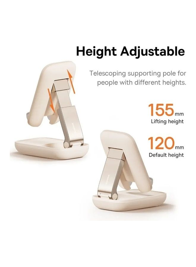 Baseus Cell Phone Stand with Mirror, Mobile Phone Holder for Desk with Adjustable View Angle & Height, Handsfree Smart Phone Cradle, Dock for Office, Kitchen, Traveling Accessories Beige  - Image 4