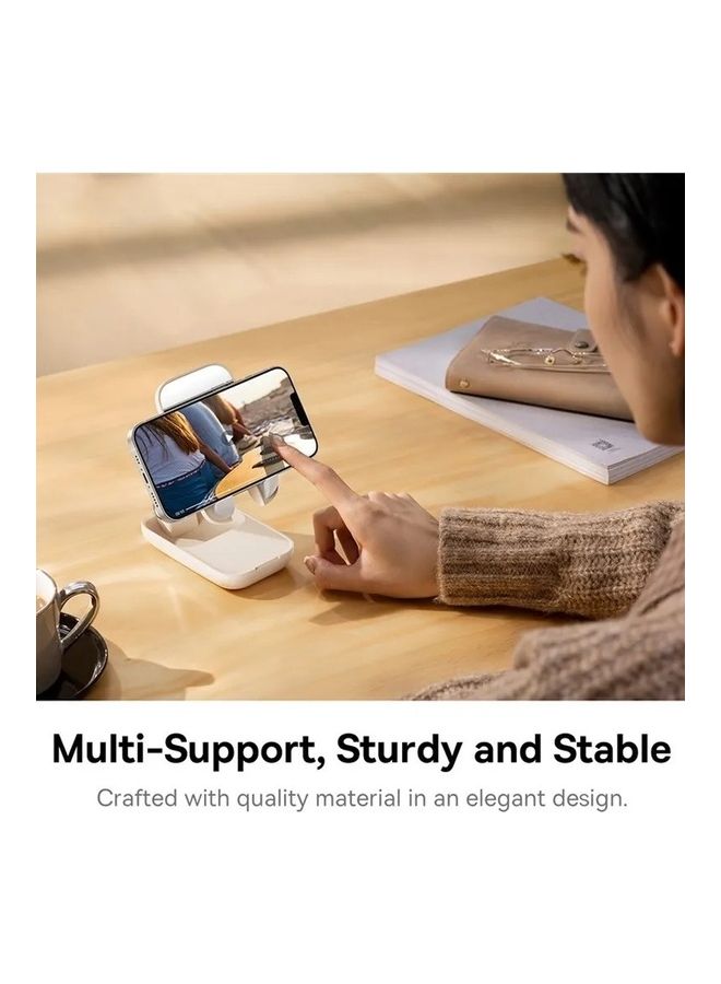 Baseus Cell Phone Stand with Mirror, Mobile Phone Holder for Desk with Adjustable View Angle & Height, Handsfree Smart Phone Cradle, Dock for Office, Kitchen, Traveling Accessories Beige  - Image 5