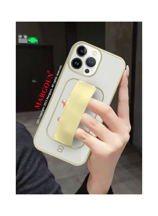 MARGOUN iPhone 13 Pro Max Case With Wrist Strap Finger Grip Kickstand Gold/Clear - Image 3