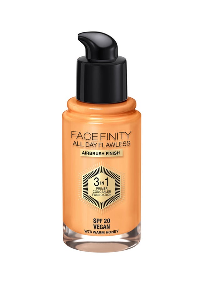 Max Factor - Facefinity All Day Flawless 3 in 1 Foundation – W78 –Warm Honey - Image 1