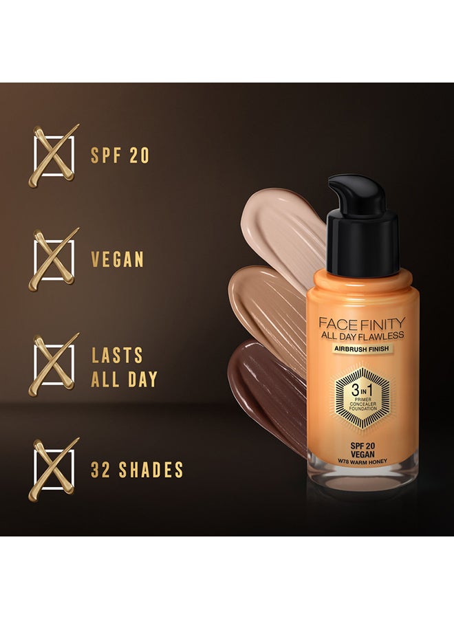 Max Factor - Facefinity All Day Flawless 3 in 1 Foundation – W78 –Warm Honey - Image 1