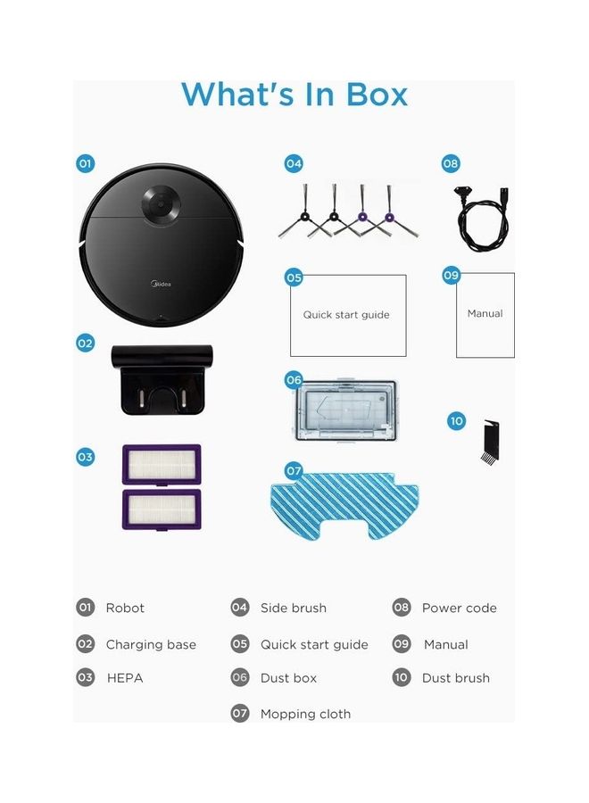 Midea - Robot Vacuum cleaner,strong suction with BLDC motor, Sweep and Wet Mopping, 3 level to choose, Wi-Fi App & Voice Control with Msmartlife, Several cleaning modes, 2600mah battery 240 W I5C Black - Image 1