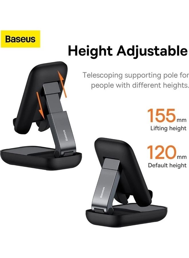 Baseus Foldable Phone Stand for Desk Height Adjustable Cell Phone Holder Portable Cellphone Cradle Desktop Dock Compatible with iPhone 15/14/13 Pro Max Mini, 12 11 XR X 8 7 6 Plus SE, Smartphone Black  - Image 2