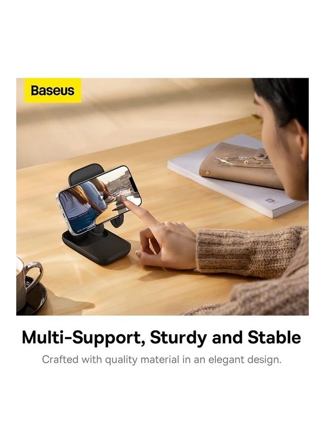 Baseus Foldable Phone Stand for Desk Height Adjustable Cell Phone Holder Portable Cellphone Cradle Desktop Dock Compatible with iPhone 15/14/13 Pro Max Mini, 12 11 XR X 8 7 6 Plus SE, Smartphone Black  - Image 4