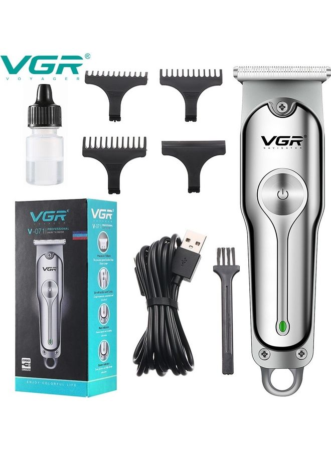 في جي آر مقص قص الشعر من VGR للرجال، تريمر T-Blade، متخصص في الشحذ اللاسلكي والتشذيب الصفري للحلاقين، شفرة بصلصال بدون شعر، للتشكيل والتحديد والحلاقة وتشذيب اللحية. فضة  - Image 1