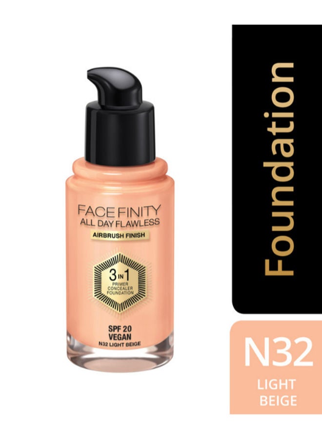 Max Factor - Facefinity All Day Flawless 3 in 1 Foundation – N32 –Light Beige - Image 1