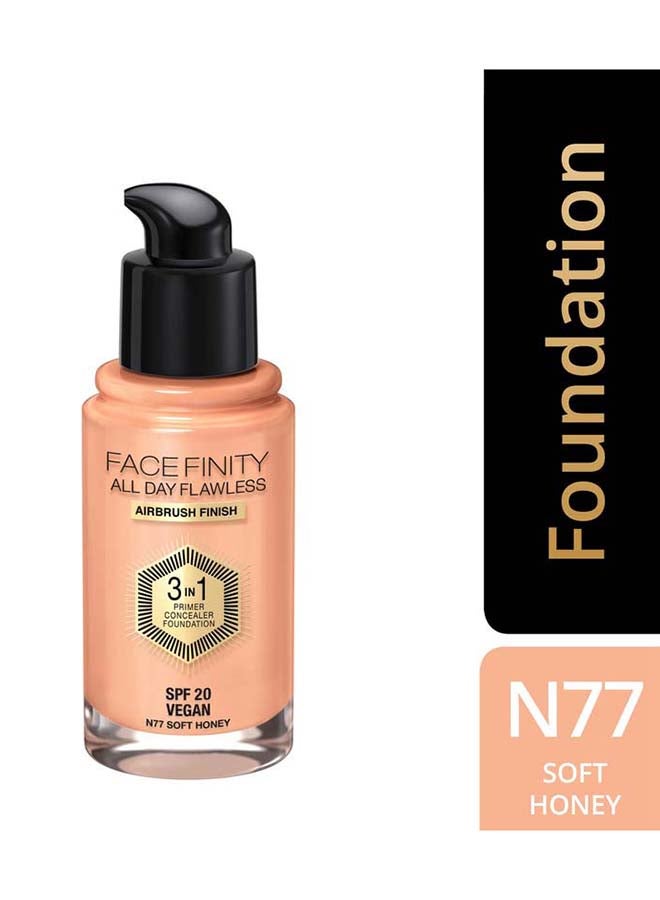 Max Factor - Facefinity All Day Flawless 3 in 1 Foundation – N77 –Soft Honey - Image 1