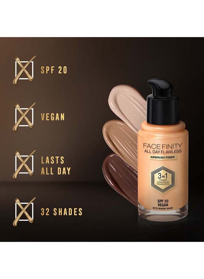 Max Factor - Facefinity All Day Flawless 3 in 1 Foundation – W70 –Warm Honey - Image 1