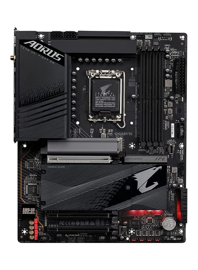 جيجابايت - لوحة ام للالعاب Z790 Z790 اوروس ايليت ايه اكس من جيجابايت (LGA 1700/انتل/Z790/ATX/DDR5/ جيل2X2/كواد M.2/PCIe 5.0/USB 3.2 جيل 2 X2 نوع C/انتل واي فاي 6E/ شبكة LAN 2.5GBE/كيو-PCIe/اي زي لاتش) أسود - Image 1