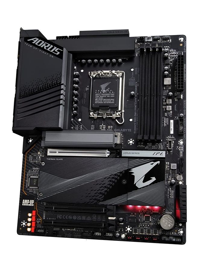 جيجابايت - لوحة ام للالعاب Z790 Z790 اوروس ايليت ايه اكس من جيجابايت (LGA 1700/انتل/Z790/ATX/DDR5/ جيل2X2/كواد M.2/PCIe 5.0/USB 3.2 جيل 2 X2 نوع C/انتل واي فاي 6E/ شبكة LAN 2.5GBE/كيو-PCIe/اي زي لاتش) أسود - Image 1