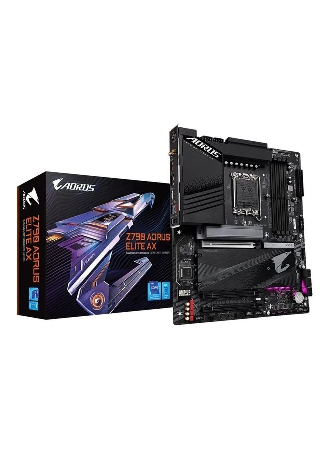 جيجابايت - لوحة ام للالعاب Z790 Z790 اوروس ايليت ايه اكس من جيجابايت (LGA 1700/انتل/Z790/ATX/DDR5/ جيل2X2/كواد M.2/PCIe 5.0/USB 3.2 جيل 2 X2 نوع C/انتل واي فاي 6E/ شبكة LAN 2.5GBE/كيو-PCIe/اي زي لاتش) أسود - Image 1
