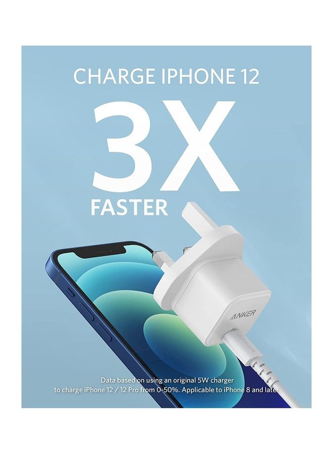Anker - USB C Plug, 20W Fast USB C Charger Plug, PowerPort III 20W Cube iPhone Charger with USB-C to Lightning Cable for iPhone 14/14 Pro/14 Pro Max/13 Pro/13 Pro Max, Galaxy, iPad White - Image 1