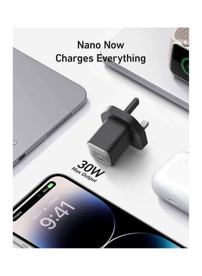 Anker - 511 Charger (Nano 3), 30W USB C GaN, PIQ 3.0 PPS Fast Charger for iPhone 16/15/14 Series, Galaxy, Pixel 4/3, iPad (Cable Not Included) Black - Image 1
