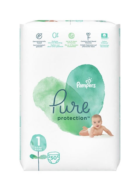 Pure Protection Diapers Size 1 2-5 Kg 50 Count Dermatologically Tested