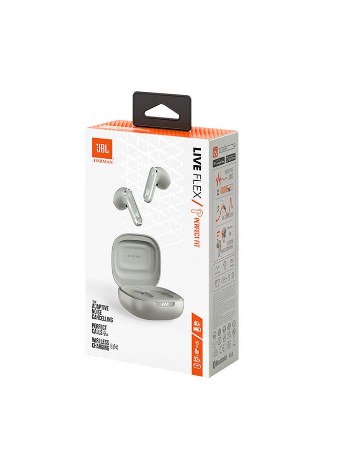 JBL - Live Flex True Wireless Noise Cancelling Earbuds Hi-Fi With Personi-Fi 2.0 40H Battery 6 Mics Touch Voice Control Ip54 Water Resistant Silver - Image 1