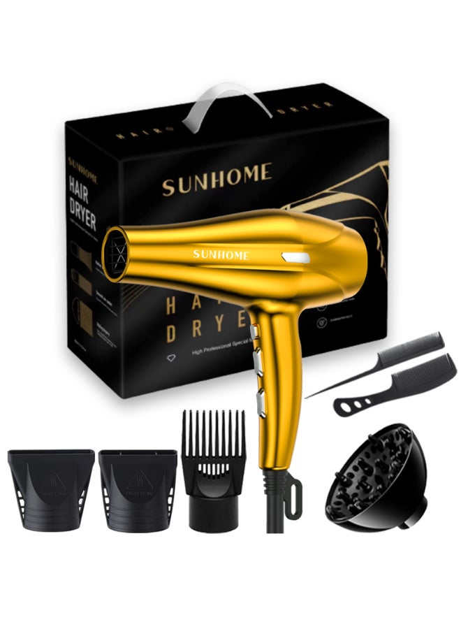 7-Piece Professional Hair Dryer Set ,2200W Gold