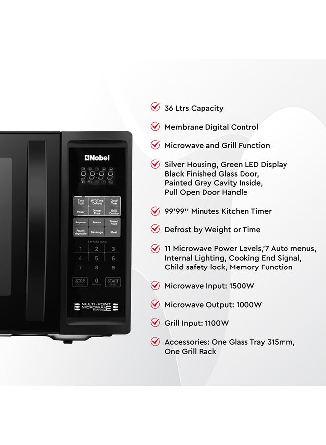 Nobel - Digital Microwave Oven Led Display 36 L 1000 W NMO40D Black - Image 1