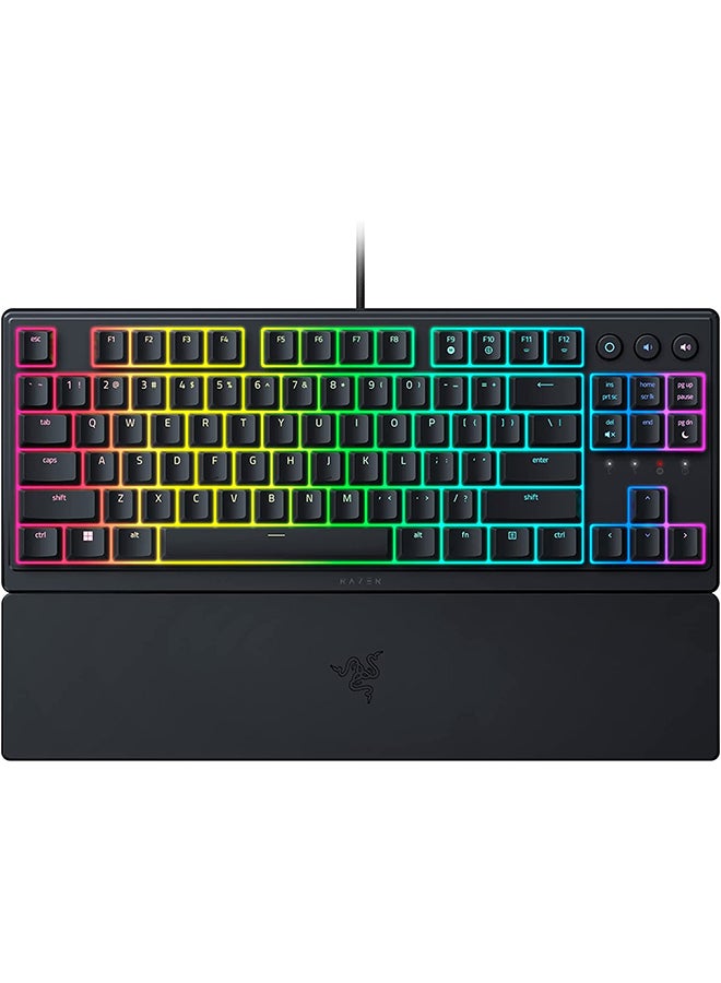 ريزر - لوحة مفاتيح Ornata V3 TKL للألعاب، مفاتيح منخفضة المستوى، مفاتيح غشاء Mecha، أغطية مفاتيح مطلية بالأشعة فوق البنفسجية، وسائط بإضاءة خلفية، 8 مناطق RGB مقاومة للانسكاب، مسند معصم مغناطيسي - Image 1