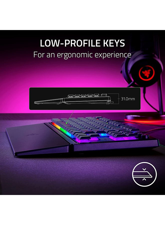 ريزر - لوحة مفاتيح Ornata V3 TKL للألعاب، مفاتيح منخفضة المستوى، مفاتيح غشاء Mecha، أغطية مفاتيح مطلية بالأشعة فوق البنفسجية، وسائط بإضاءة خلفية، 8 مناطق RGB مقاومة للانسكاب، مسند معصم مغناطيسي - Image 1