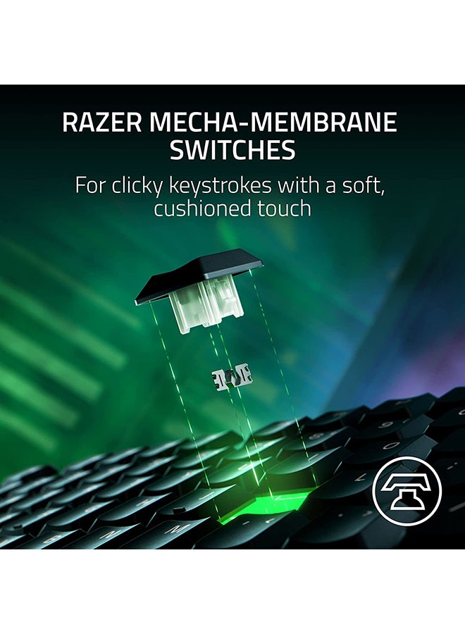 ريزر - لوحة مفاتيح Ornata V3 TKL للألعاب، مفاتيح منخفضة المستوى، مفاتيح غشاء Mecha، أغطية مفاتيح مطلية بالأشعة فوق البنفسجية، وسائط بإضاءة خلفية، 8 مناطق RGB مقاومة للانسكاب، مسند معصم مغناطيسي - Image 1